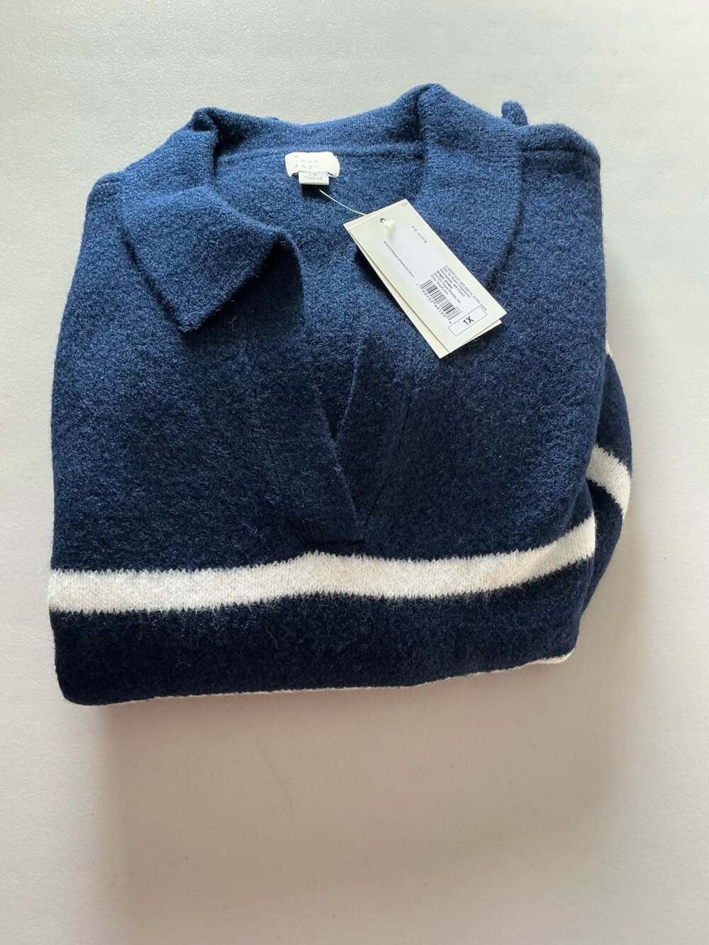 A New Day Striped Polo Sweater Size 1X Navy White